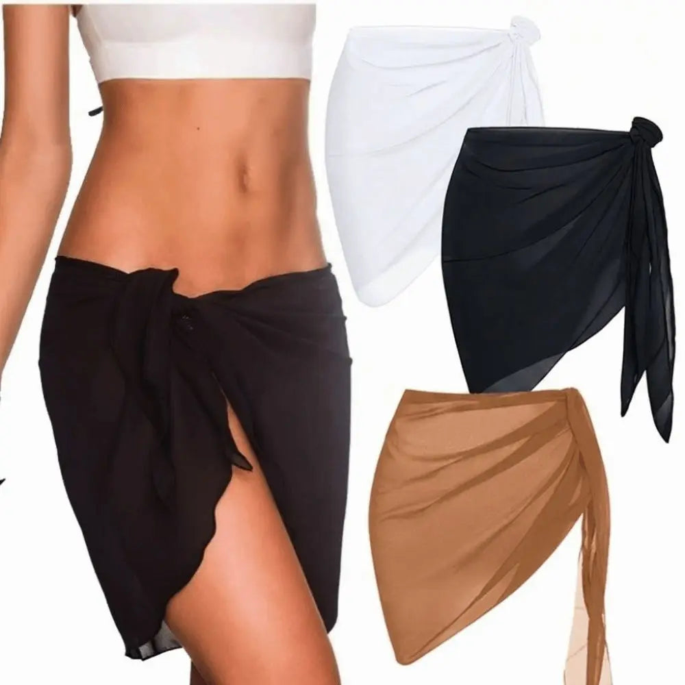 Women's Sheer Beach Coverup Skirt – Asymmetrical Mini Wrap