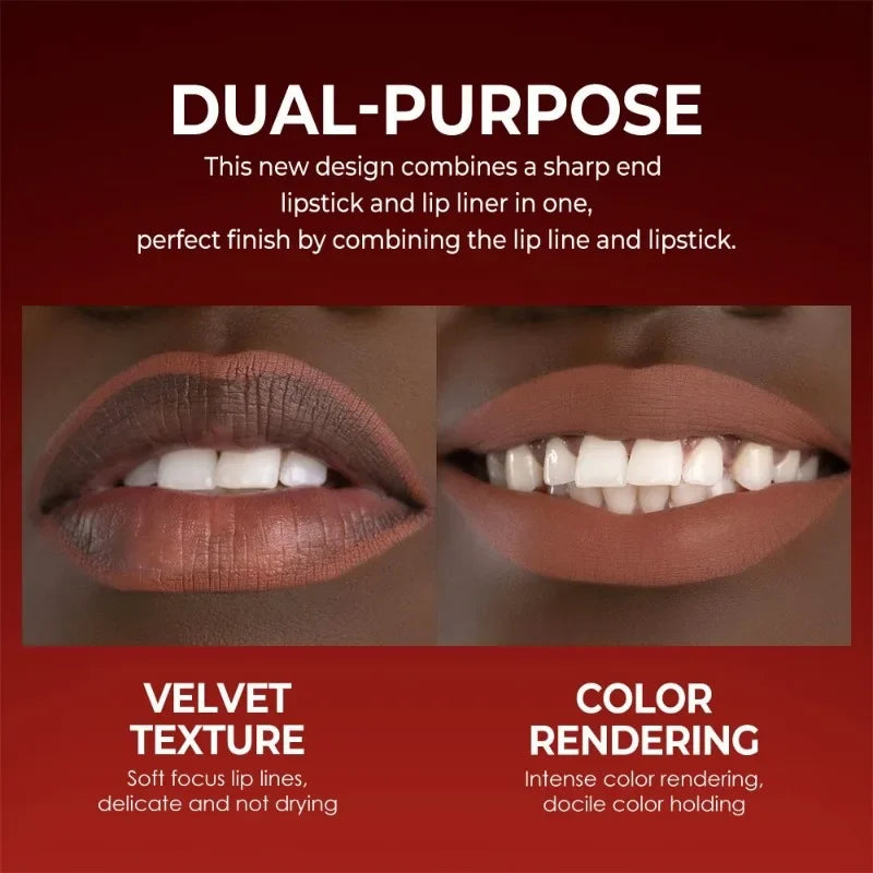 2-in-1 Matte Lip Liner & Lipstick | Long-Lasting Velvet Finish