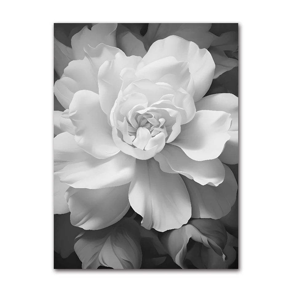 Black & White Floral Canvas Wall Art | Nordic Abstract Poster