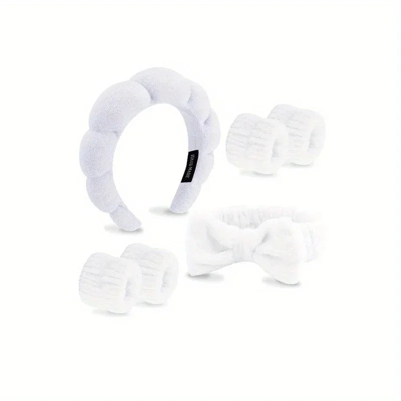 4-Piece Bow Headband & Wristband Set – Spa & Makeup Hair Accessories for Women Peaceful Pleasures Health and Wellness