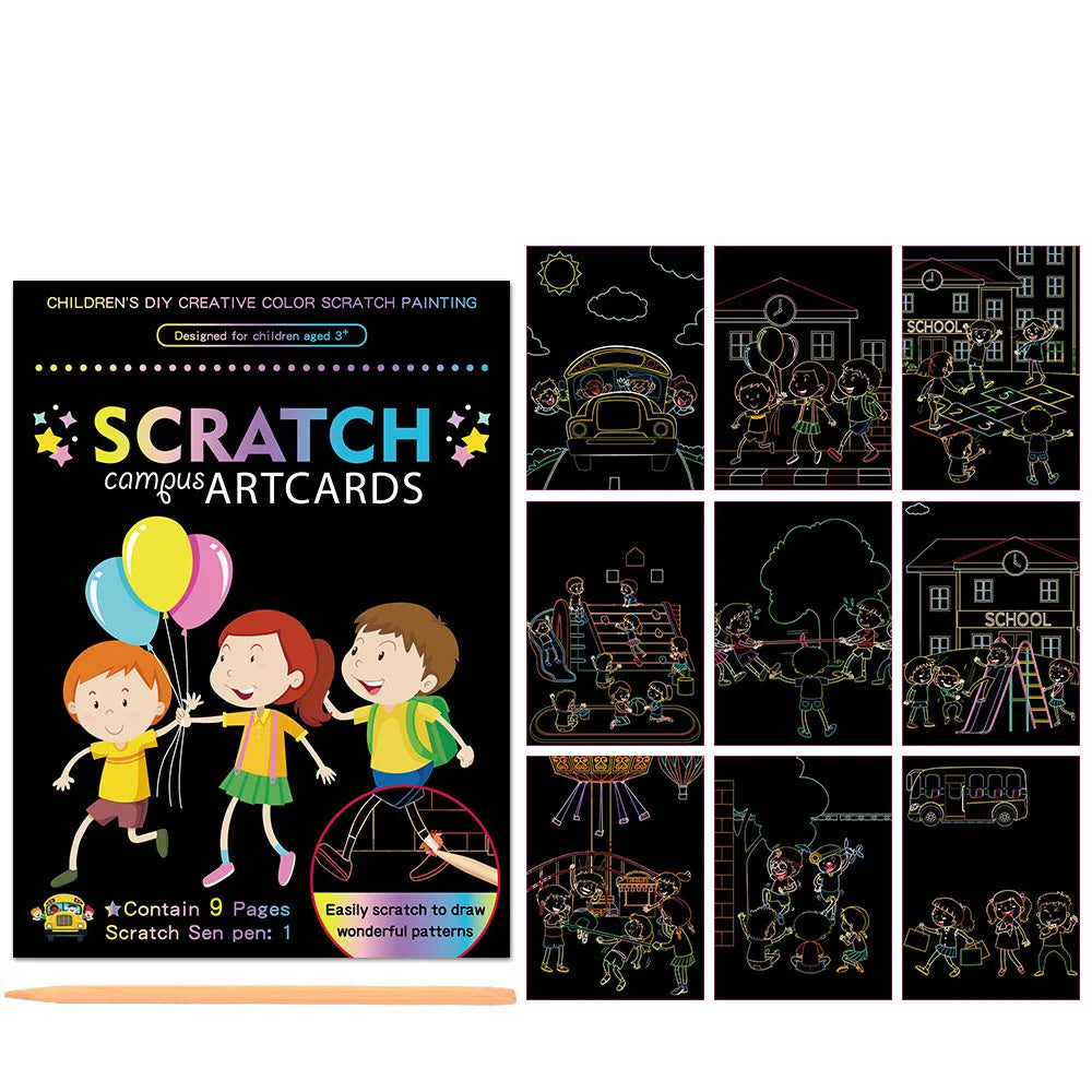 Children Scratch Painting Magic Rainbow Colors Art Card Books Early