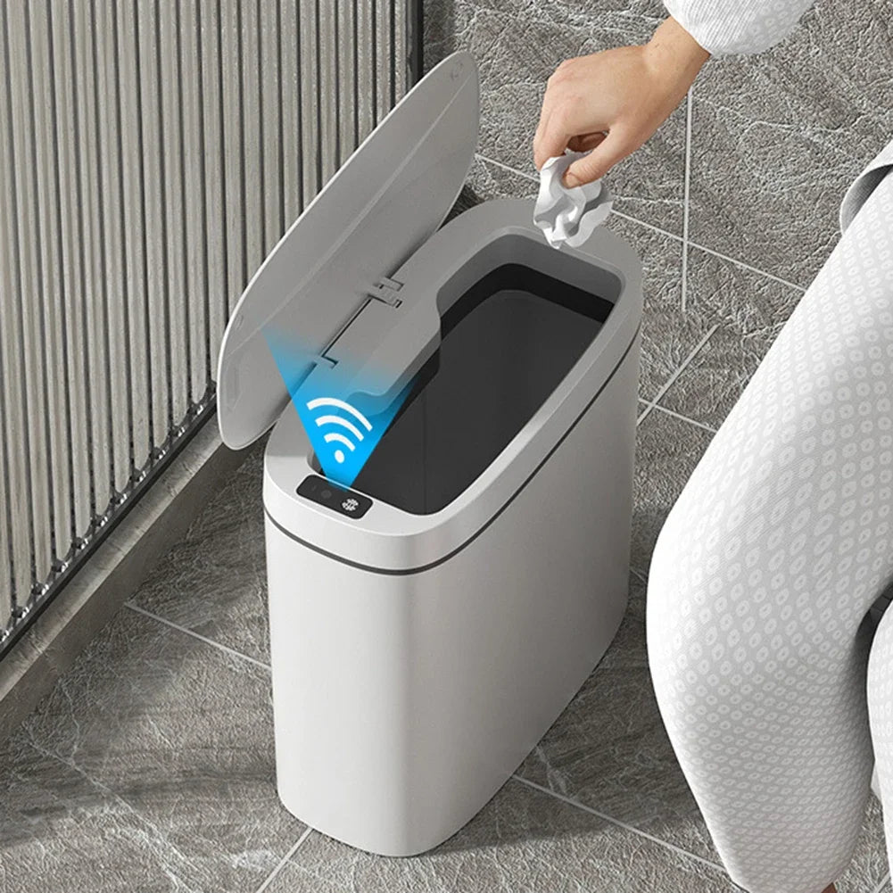 14L Smart Sensor Trash Can with Lid for Kitchen Toilet Bathroom Bins Waterproof Automatic Trash Can Quiet Touchless Wastebasket Peaceful Pleasures Health and Wellness
