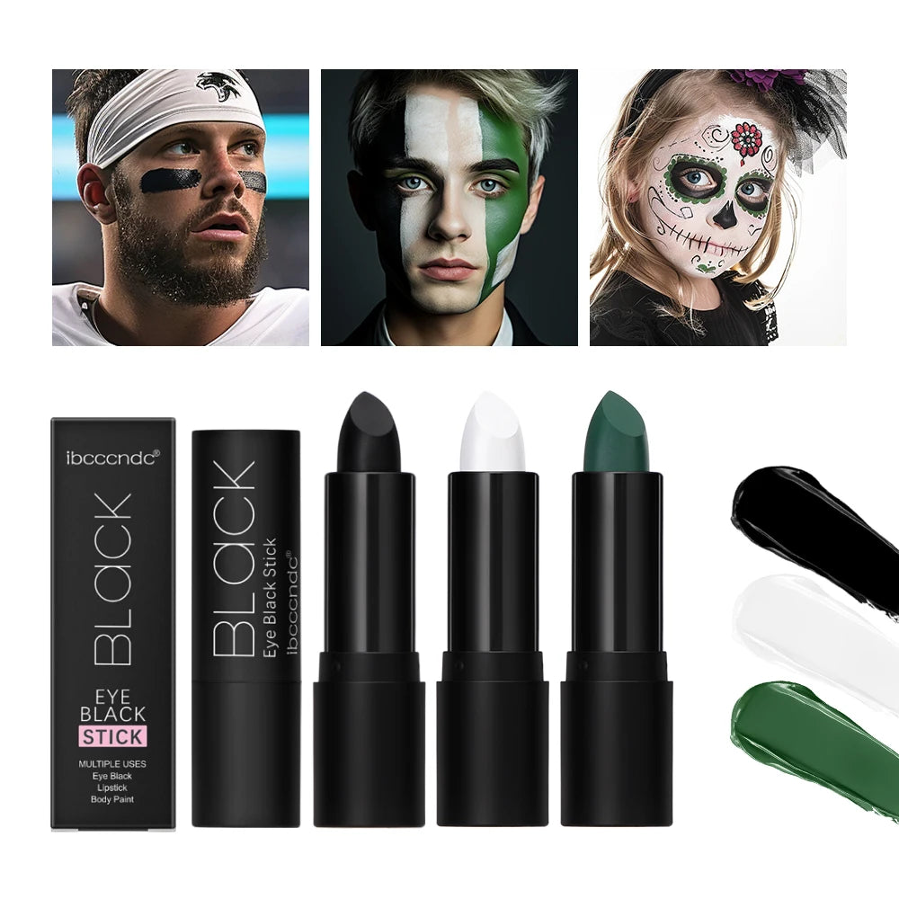 Black Cream-Blendable Face Body Paint Stick for Adults Children Eye Black Softball Football Baseball Sportsfor Halloween Makeup Peaceful Pleasures Health and Wellness 3pcs