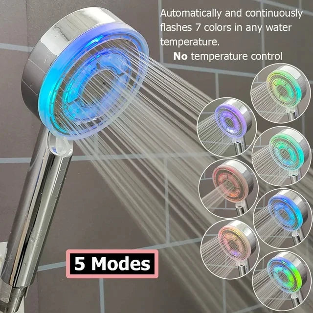 LED Color-Changing Shower Head | 5 Modes, Rainfall & Handheld