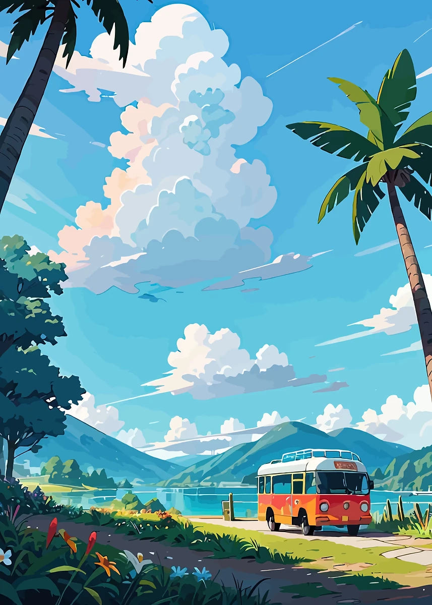 Seaside Town Landscape Canvas Wall Art | Coastal Poster Print