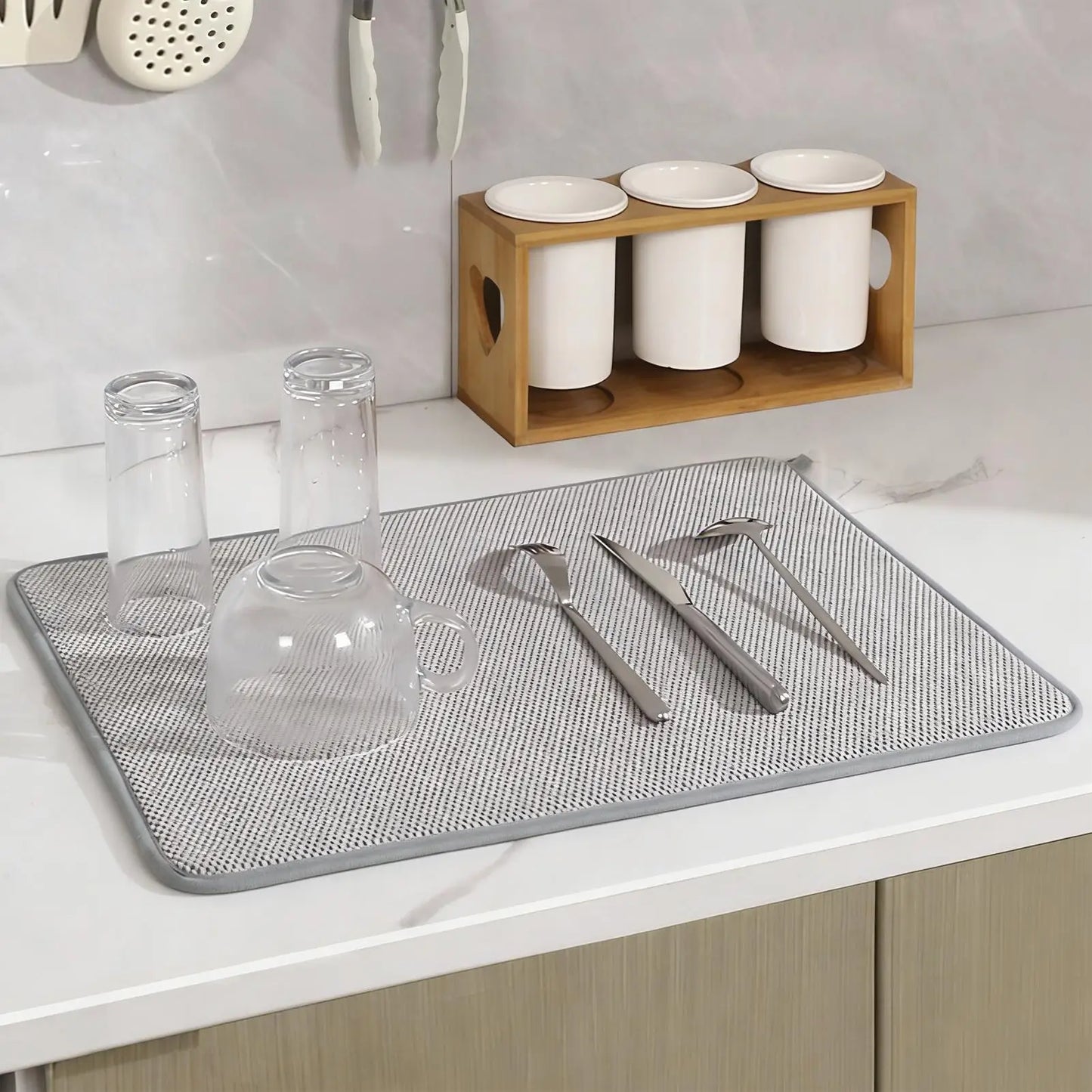 Large Microfiber Dish Drying Mat Absorbent Non-Slip Kitchen Counter Pad Oversized Drying Rack For Cups Utensils Bottles Home Peaceful Pleasures Health and Wellness
