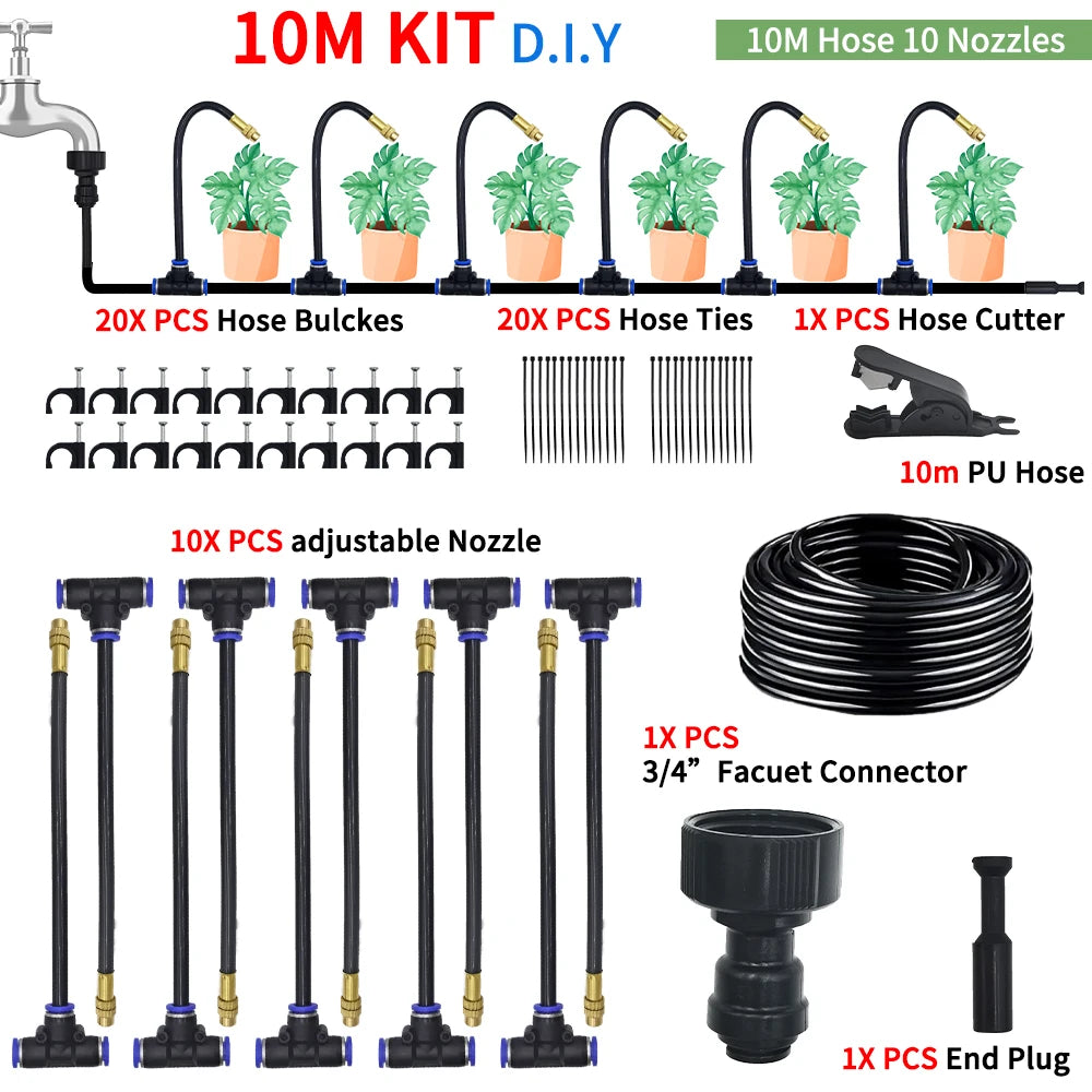 DIY Free Bending Universal Spray Kit For Greenhouse Garden Flowers Plant Watering Irrigation Patio Misting Cooling Peaceful Pleasures Health and Wellness 10M