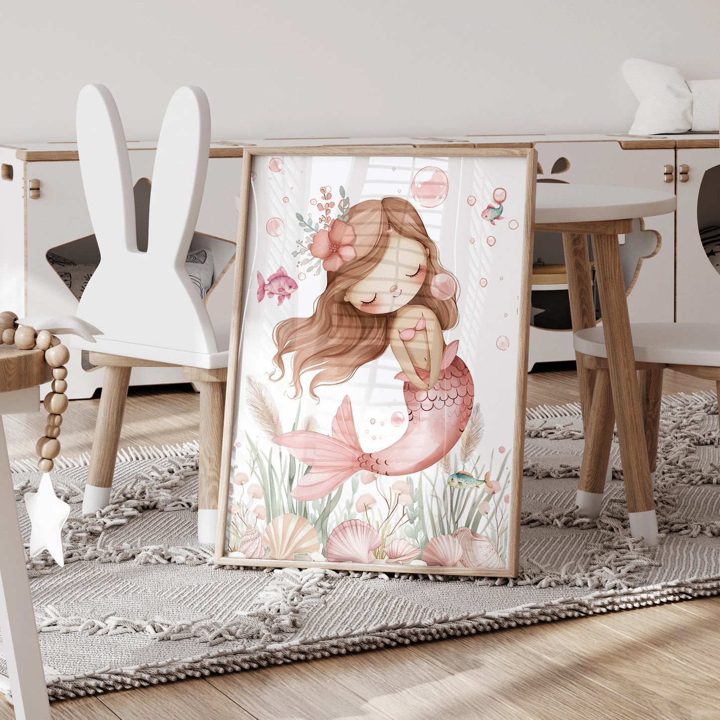 Pink Mermaid Canvas Wall Art Print | Kids Room & Home Decor