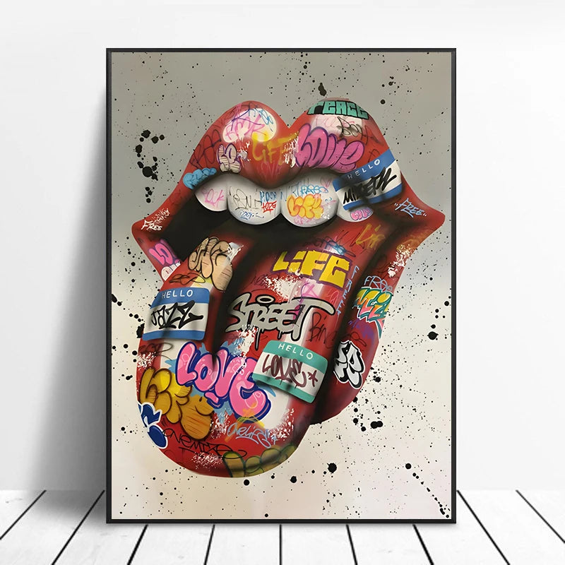 Street Graffiti Gestures Canvas Wall Art | Abstract Pop Mural