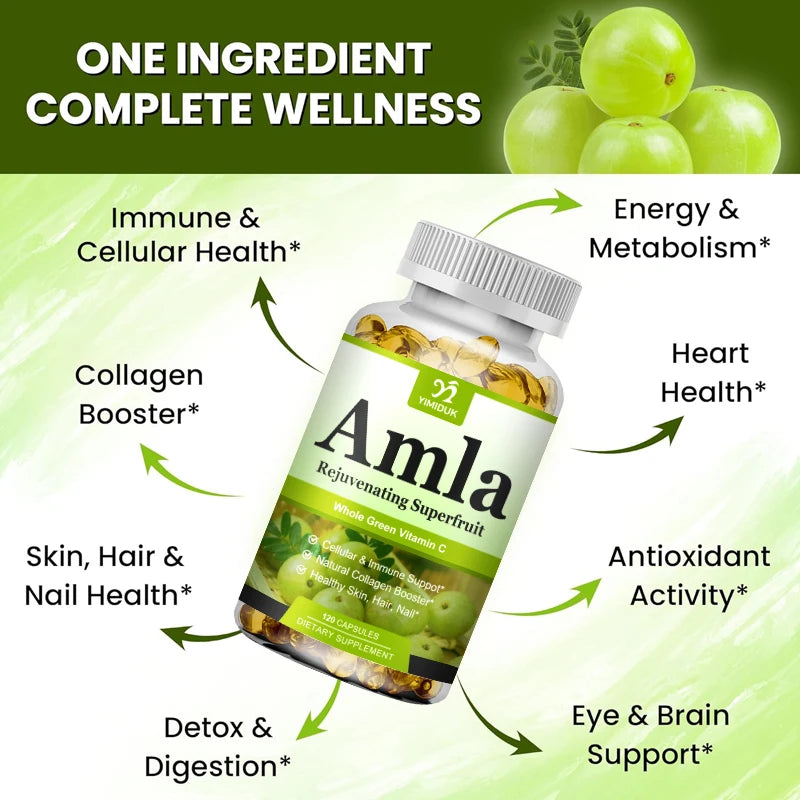 Organic Amla Capsules, Support Collagen, Fights Free Radicals & Daily Wellness, Antioxidant Power for Immunity & Skin Health Peaceful Pleasures Health and Wellness
