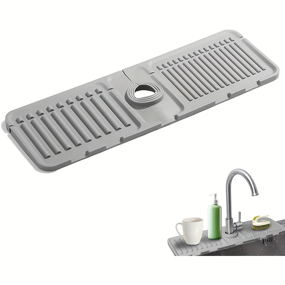 1pc Splash Guard Mat for Faucets, Sink Drain Pad, Quick Drying Kitchen and Bathroom Protector, Easy to Clean and Durable Design Peaceful Pleasures Health and Wellness Gray