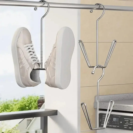 2/5Pcs U-Shaped Stainless Steel Shoes Drying Rack Windproof Quick-Dry Wall-Mounted Space-Saving Indoor and Outdoor Hooks Peaceful Pleasures Health and Wellness