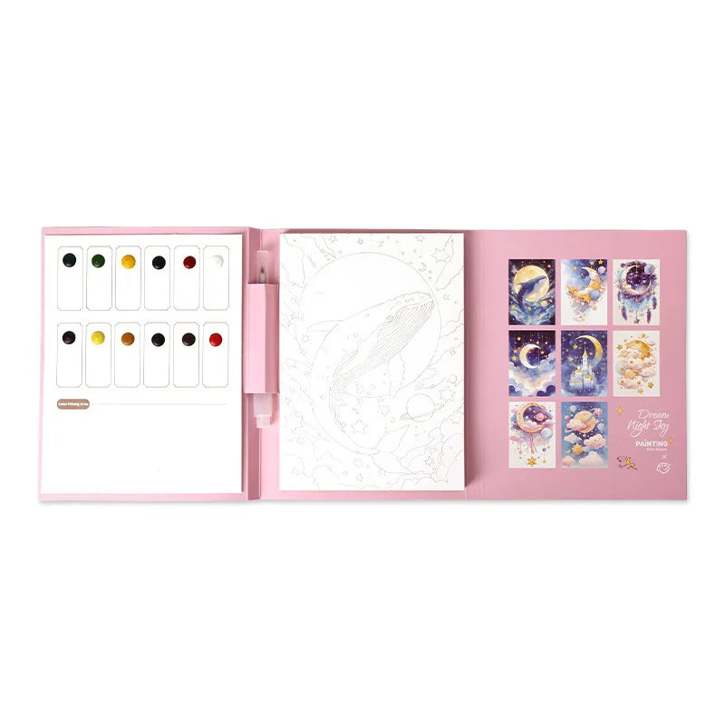 Bview Art Travel Watercolor Painting Tri-fold Book Built-in 12 Colors
