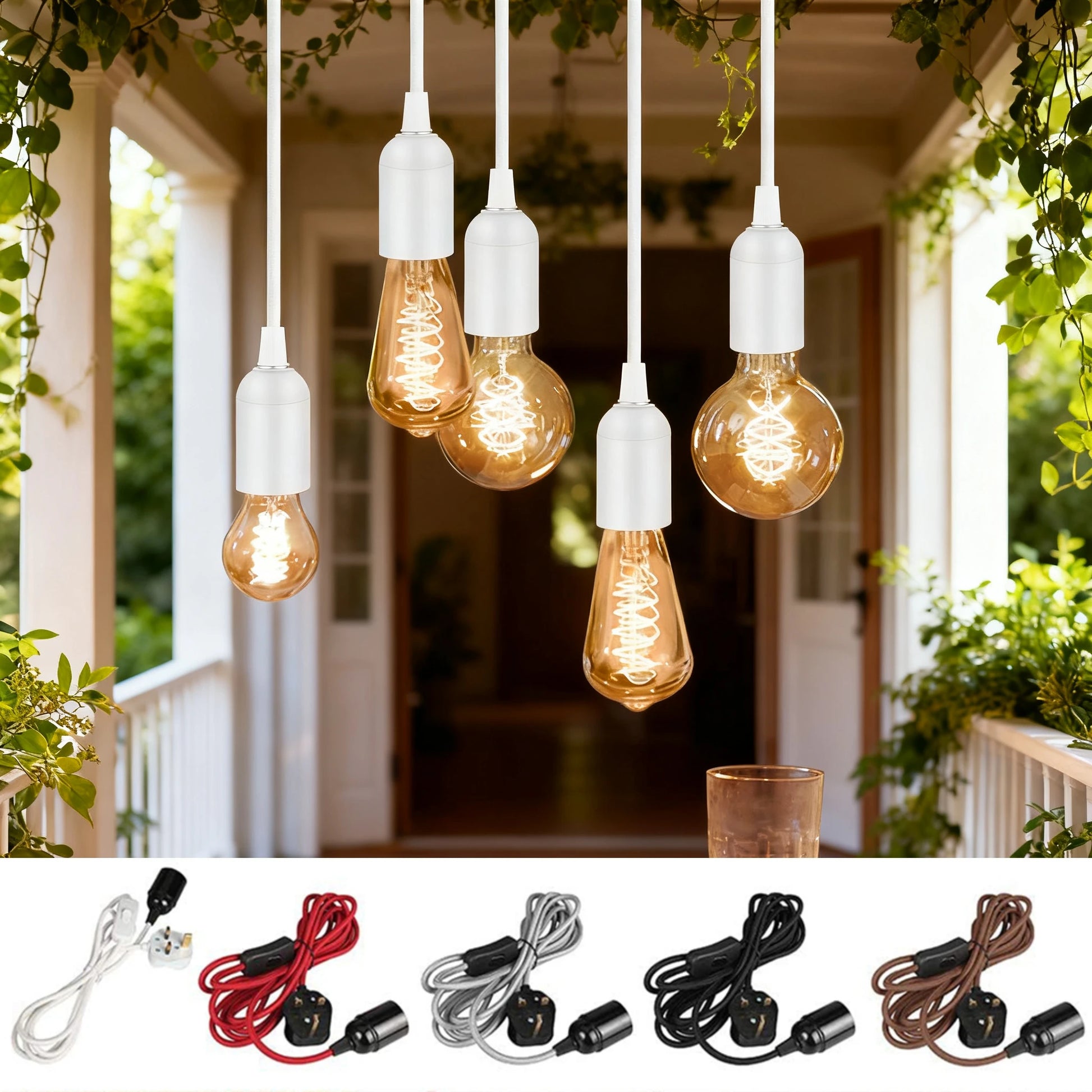 Pendant Light Ceiling Lighting Fitting E27 Lamp Holder Suspended Pendant Light Fitting Kit 2 Core Gold Fabric Cable UK Plug Peaceful Pleasures Health and Wellness