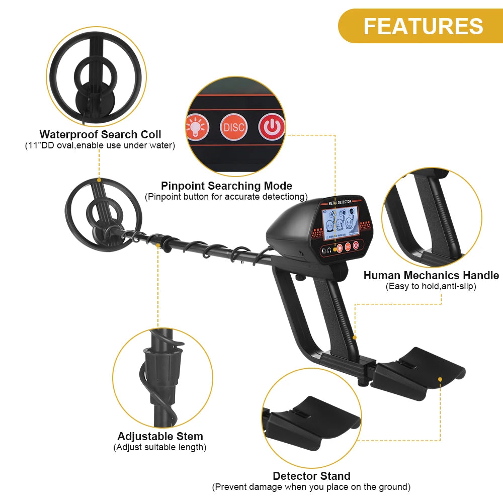 MD4070 Underground Metal Detector High Sensitivity Jewelry Treasure Gold Waterproof Metal Detecting Coins Finder Adult Children Peaceful Pleasures Health and Wellness