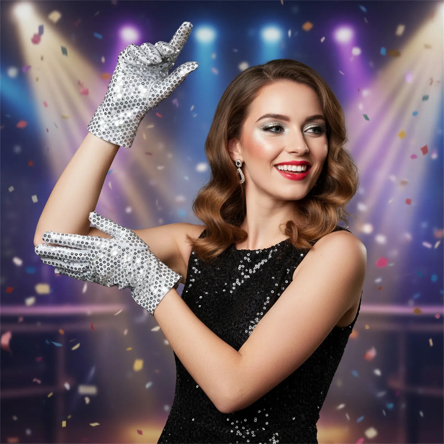 Silver Glitter Mesh Gloves Dance Costume Accessories for Women Party Performance Fashion Handwear Peaceful Pleasures Health and Wellness