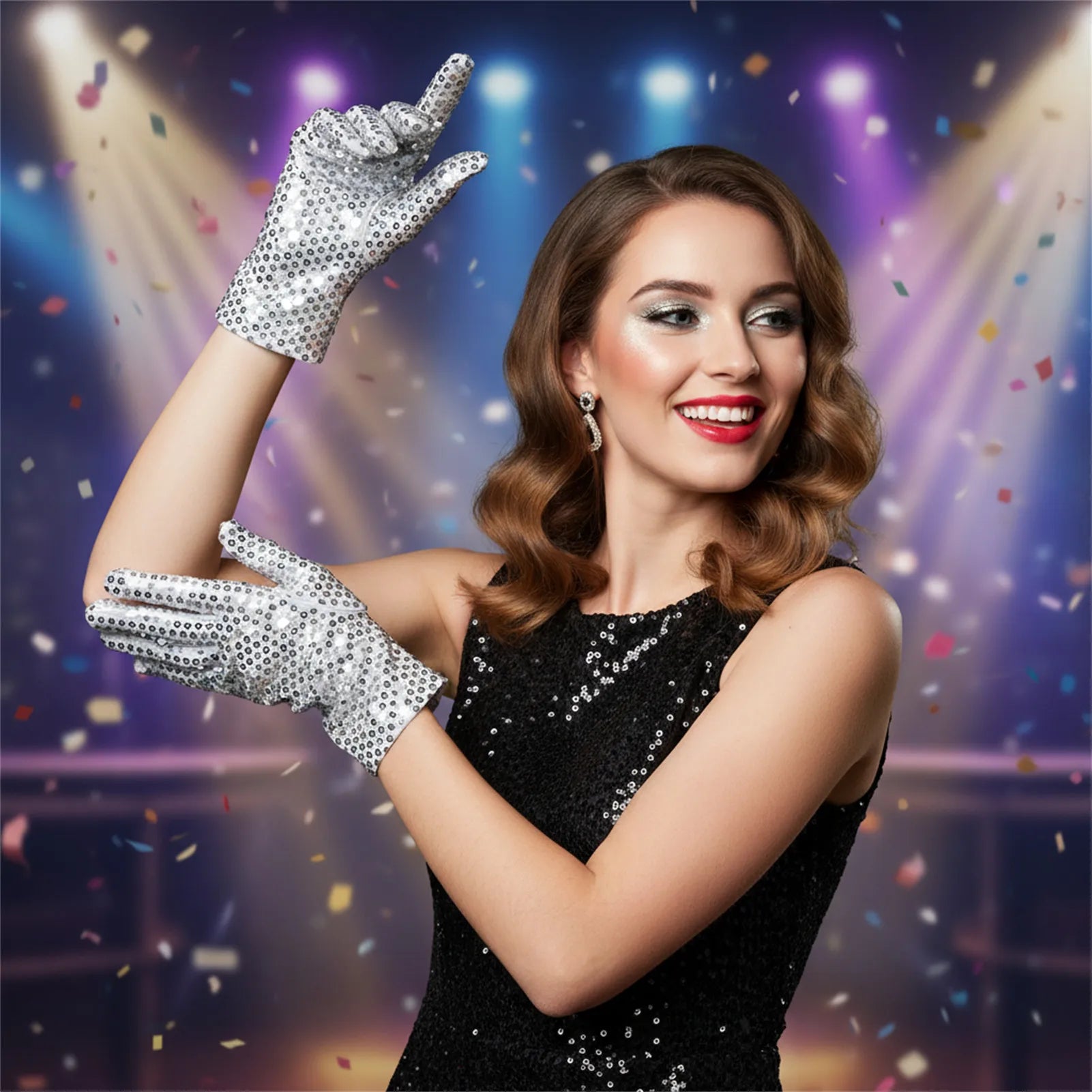 Silver Glitter Mesh Gloves Dance Costume Accessories for Women Party Performance Fashion Handwear Peaceful Pleasures Health and Wellness