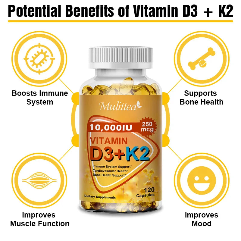 Vitamin D3 + K2 (MK-7) Capsules – Bone, Heart, Teeth & Immunity | 60 Count Peaceful Pleasures Health and Wellness