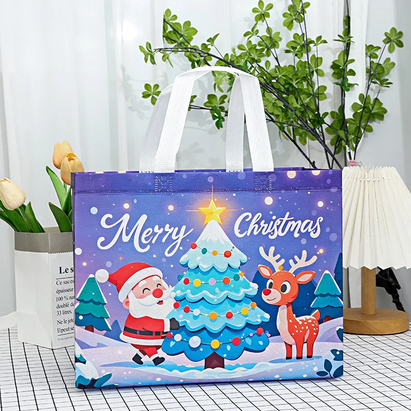 Christmas Snowman & Santa Non-Woven Gift Bag | Holiday Tote