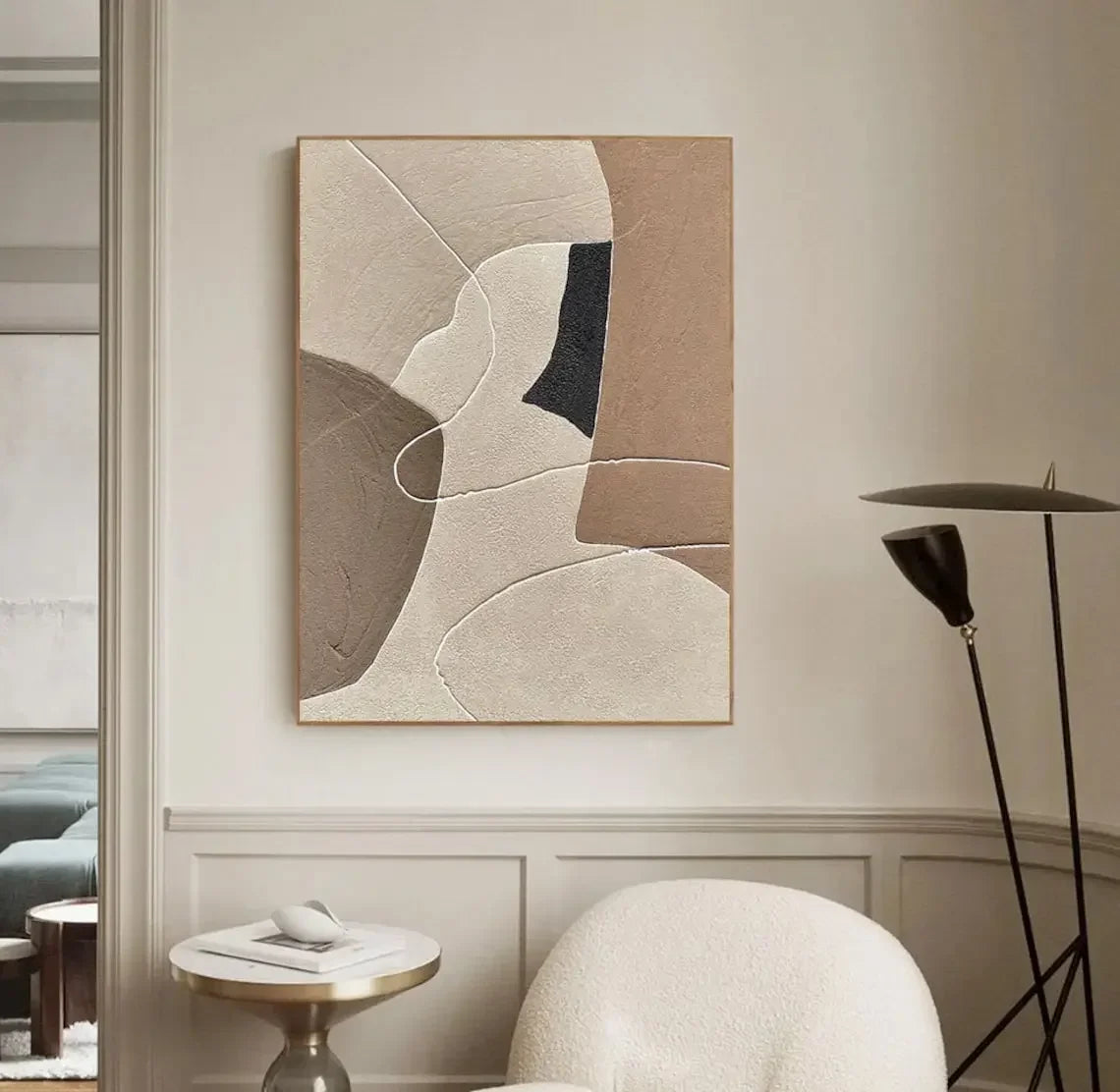 Handmade Beige Brown Abstract Oil Painting | Canvas Wall Art
