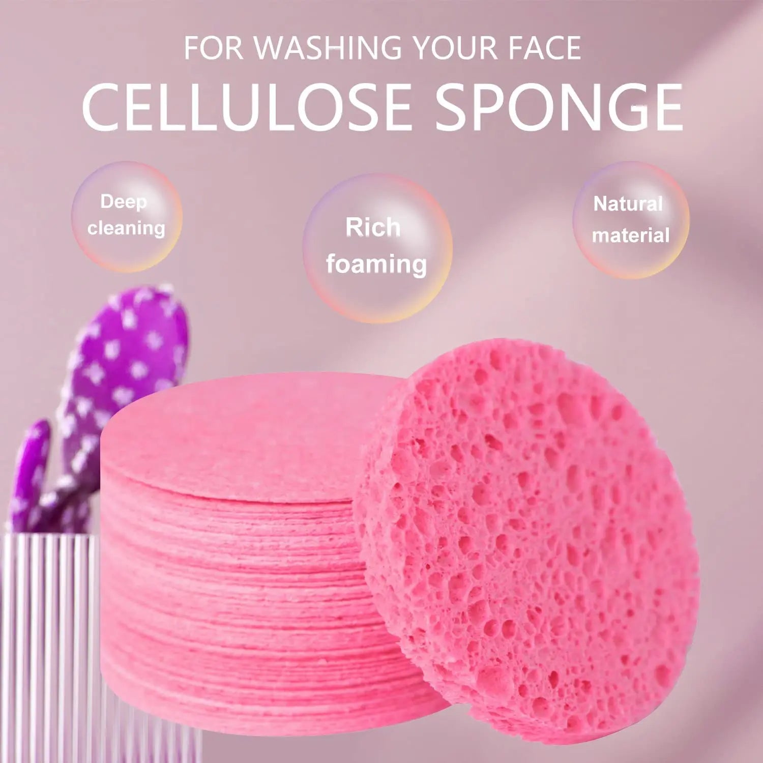 Compressed, 100% Natural Cellulose Face Sponges. Multi-use for cleansing, exfoliating & makeup removal. Expands with water. Peaceful Pleasures Health and Wellness