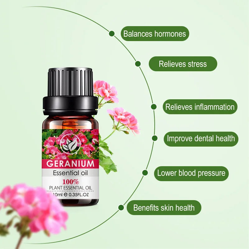 Geranium Essential Oils,100% Pure Nature for Aromatherapy, Diffuser, Humidifier, Massage, Relieve Anxiety & Stress With Tool Peaceful Pleasures Health and Wellness