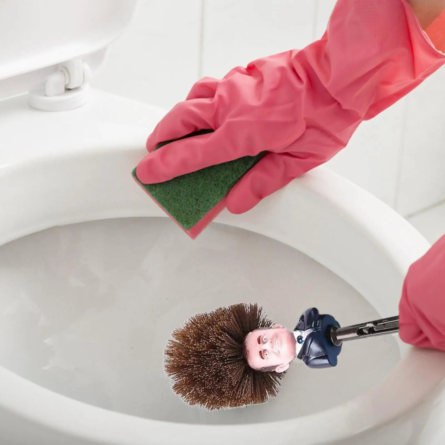 Cartoon President Toilet Brush with Holder | Funny Gag Gift