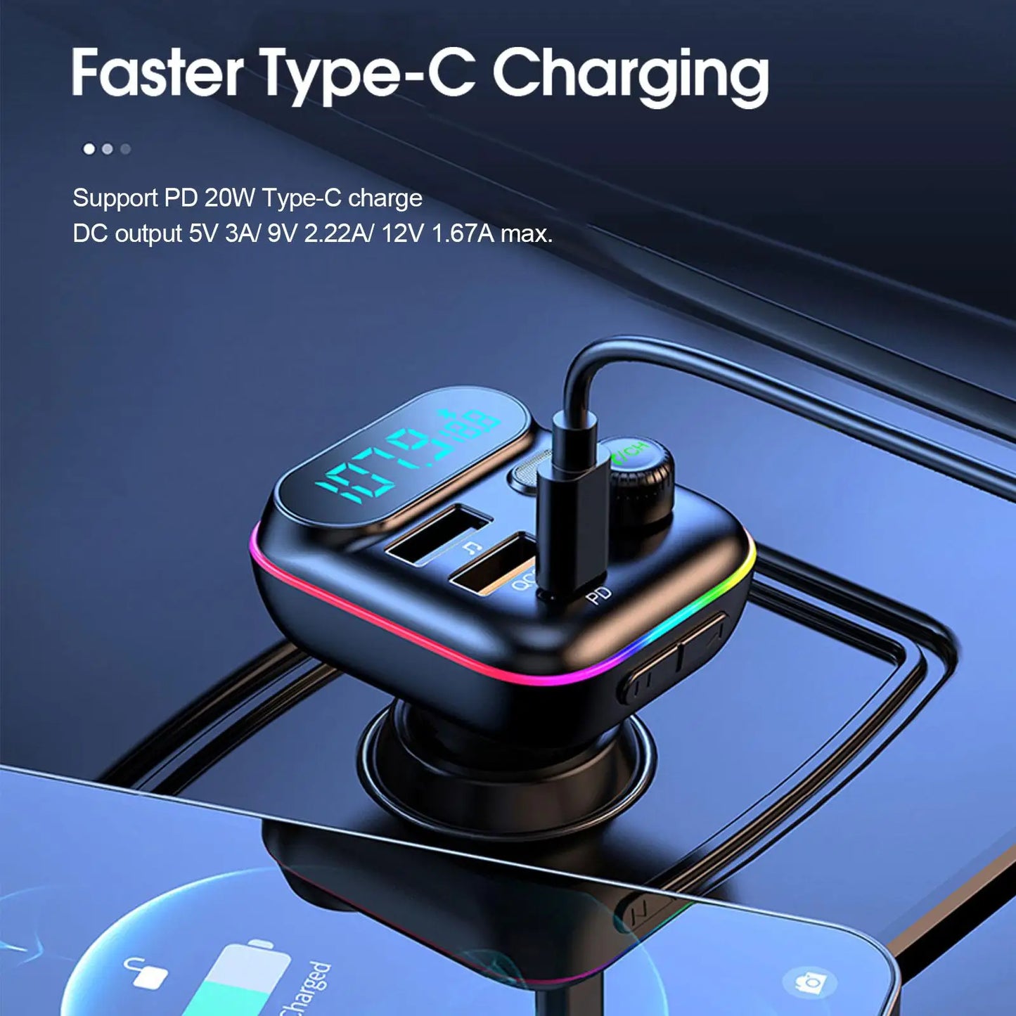 Car Bluetooth MP3 player FM Transmitter Bluetooth 5.0 FM Transmitter USB PD Car Fast Charger Electronic Accessories Peaceful Pleasures Health and Wellness