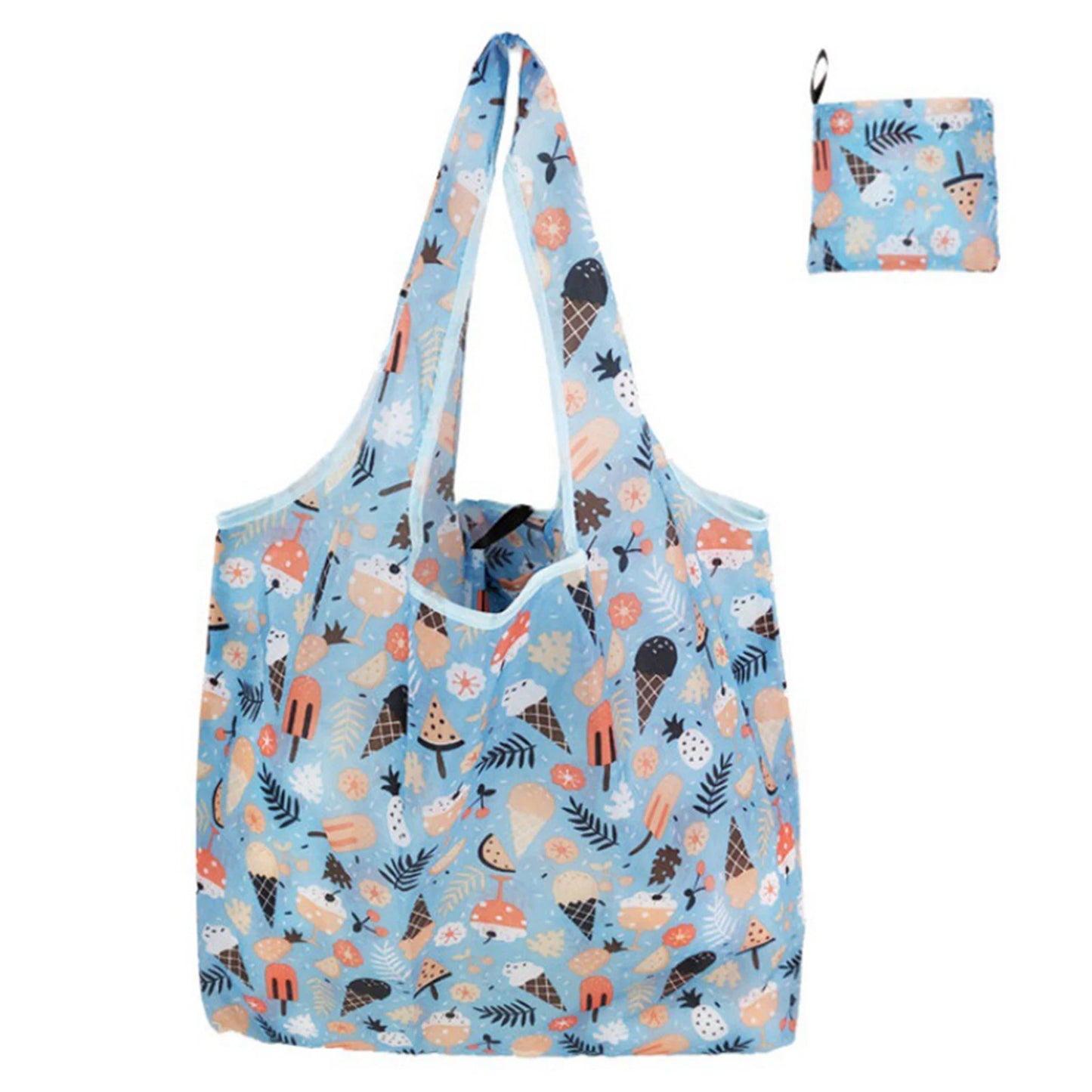 Portable Reusable Grocery Bags Strong Load-bearing Capacity Eco-friendly Bags for Trip or Shopping Fruit Holder Peaceful Pleasures Health and Wellness Blue ice cream