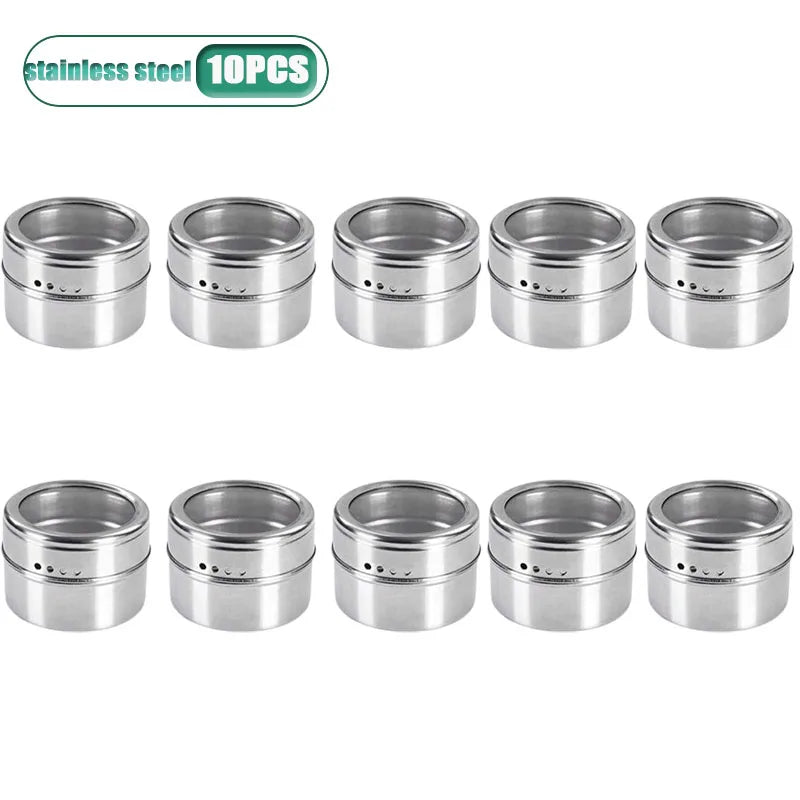Magnetic Stainless Steel Spice Jars | Wall Mount BBQ Seasoning