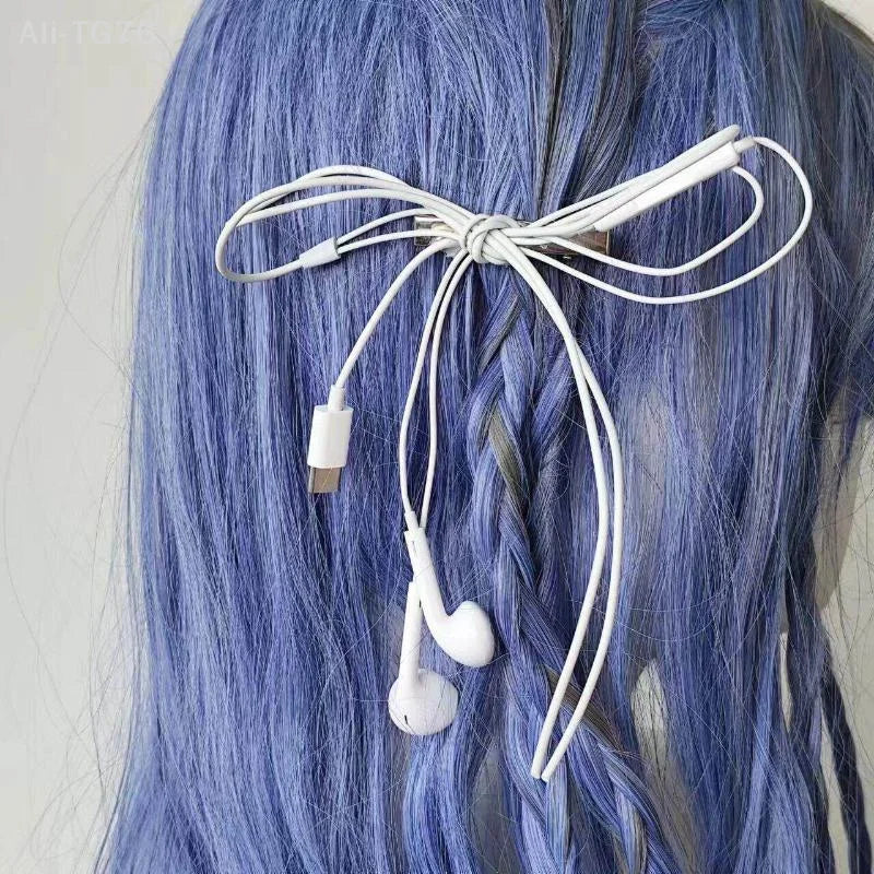 Y2K Headphone Wire Bow Hair Clip – Punk Style Women & Girls