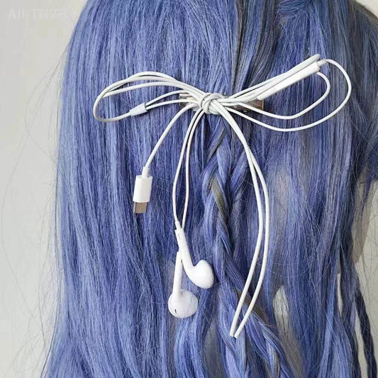 Y2K Headphone Wire Bow Hair Clip – Punk Style Women & Girls Hair Clip Accessory Peaceful Pleasures Health and Wellness