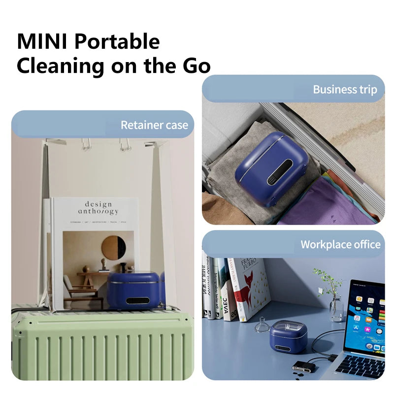 Ultrasonic Cleaning Machine 3Speed Timed Household USB Charging Jewelry Cleaner For Dentures Retainer Mouth Guard Aligner Peaceful Pleasures Health and Wellness