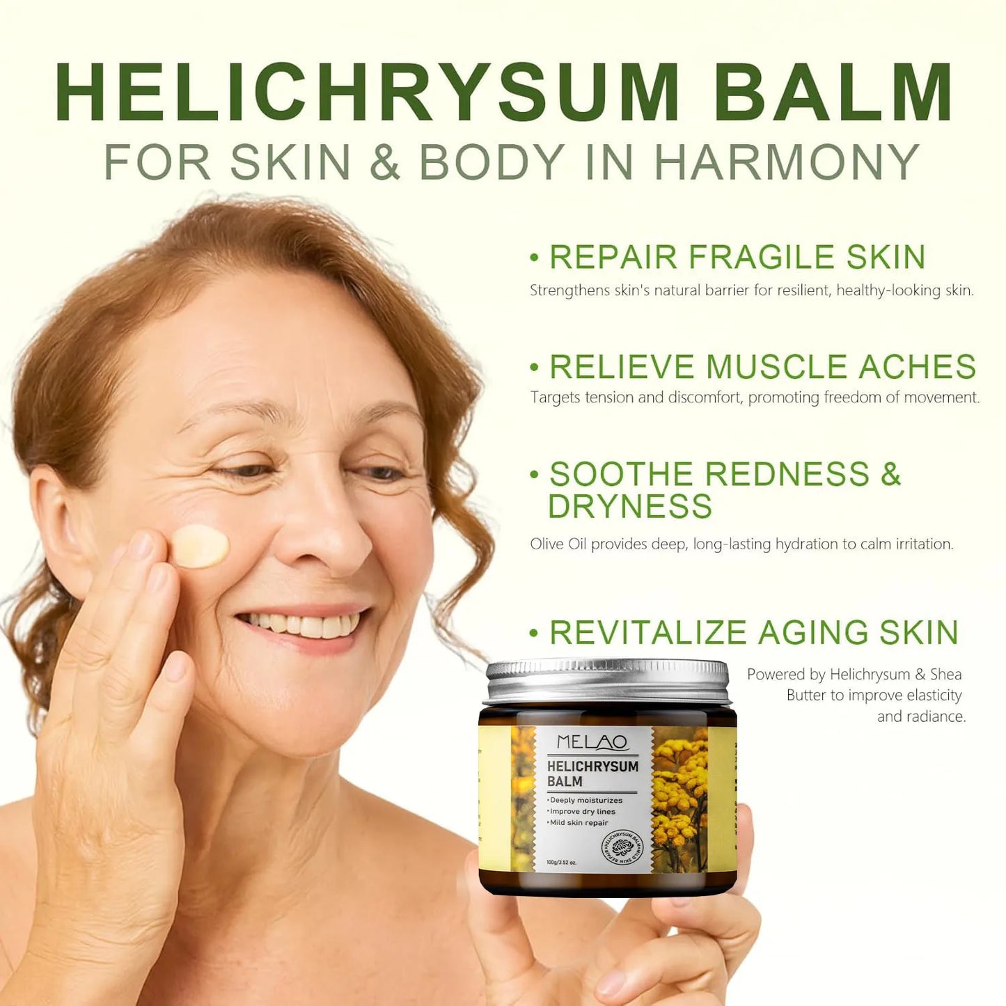 100g Helichrysum Soothing Skin Balm Sensitive Skin Moisturizer for Face &Body Deep Hydration Cream with Glycerin Dry Skin Remedy Peaceful Pleasures Health and Wellness