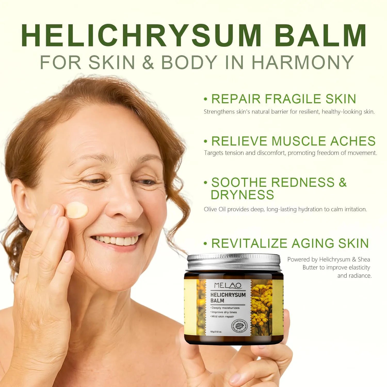 100g Helichrysum Soothing Skin Balm Sensitive Skin Moisturizer for Face &Body Deep Hydration Cream with Glycerin Dry Skin Remedy Peaceful Pleasures Health and Wellness