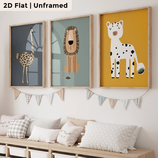 3-Piece Cartoon Lion & Ostrich Canvas Wall Art | Home Decor Canvas Wall Art Set Peaceful Pleasures Health and Wellness GP168-3pcs 60x80cm Unframed