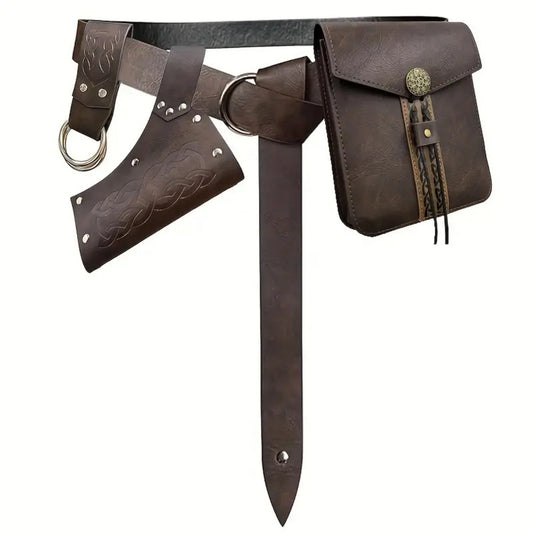 Medieval Renaissance Faux Leather Waist Bag Circular Waistband Peaceful Pleasures Health and Wellness Style H 4PCS One Size