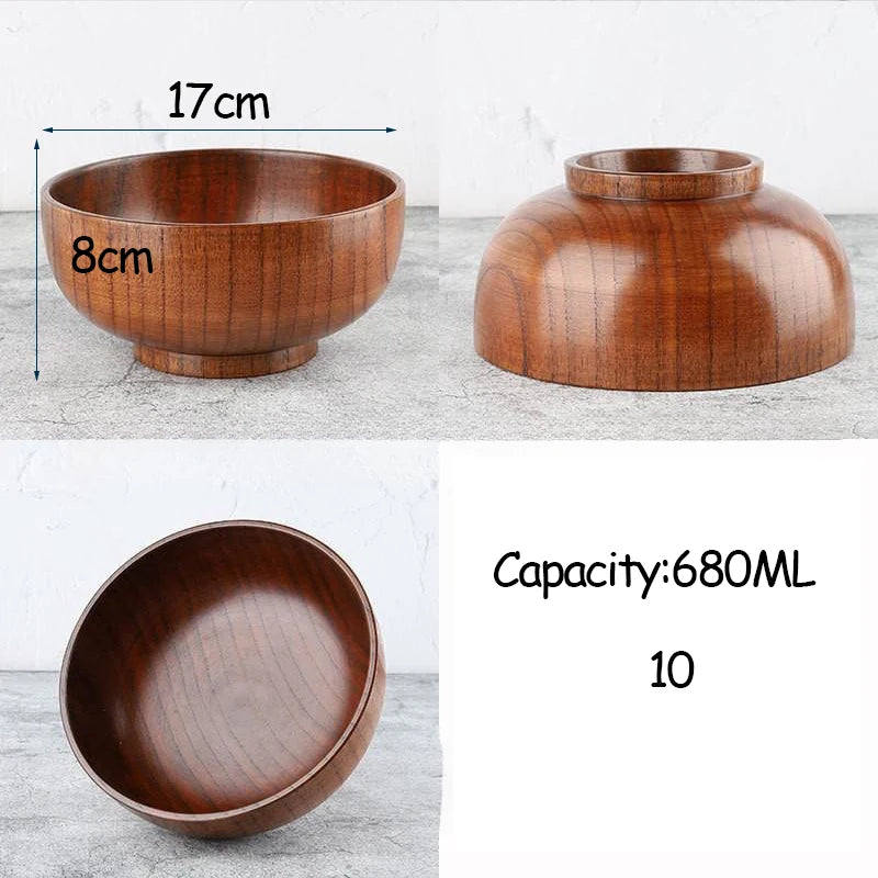 Japanese Style Acacia Wooden Bowl for Children's Dining Anti DropBowl Exclusive Wooden Bowl Retro Home Tableware Set Salad Bowl Peaceful Pleasures Health and Wellness 10