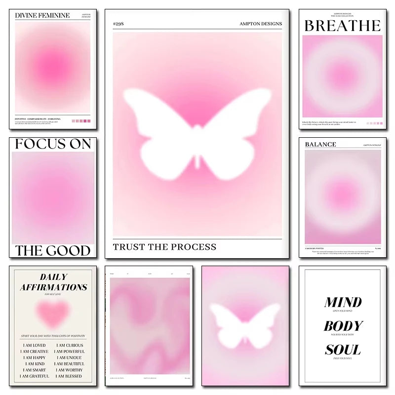 Pink Aura Butterfly Affirmation Canvas Wall Art | Bedroom Decor