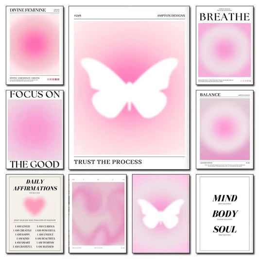 Pink Aura Butterfly Affirmation Canvas Wall Art | Bedroom Decor Canvas Wall Art Peaceful Pleasures Health and Wellness