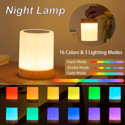 16 Colors Smart Touch Bedside Table Lamp RGB USB Rechargeable Night Light Desk Lamp Bedroom Decoration Gift Dining Table Light Peaceful Pleasures Health and Wellness