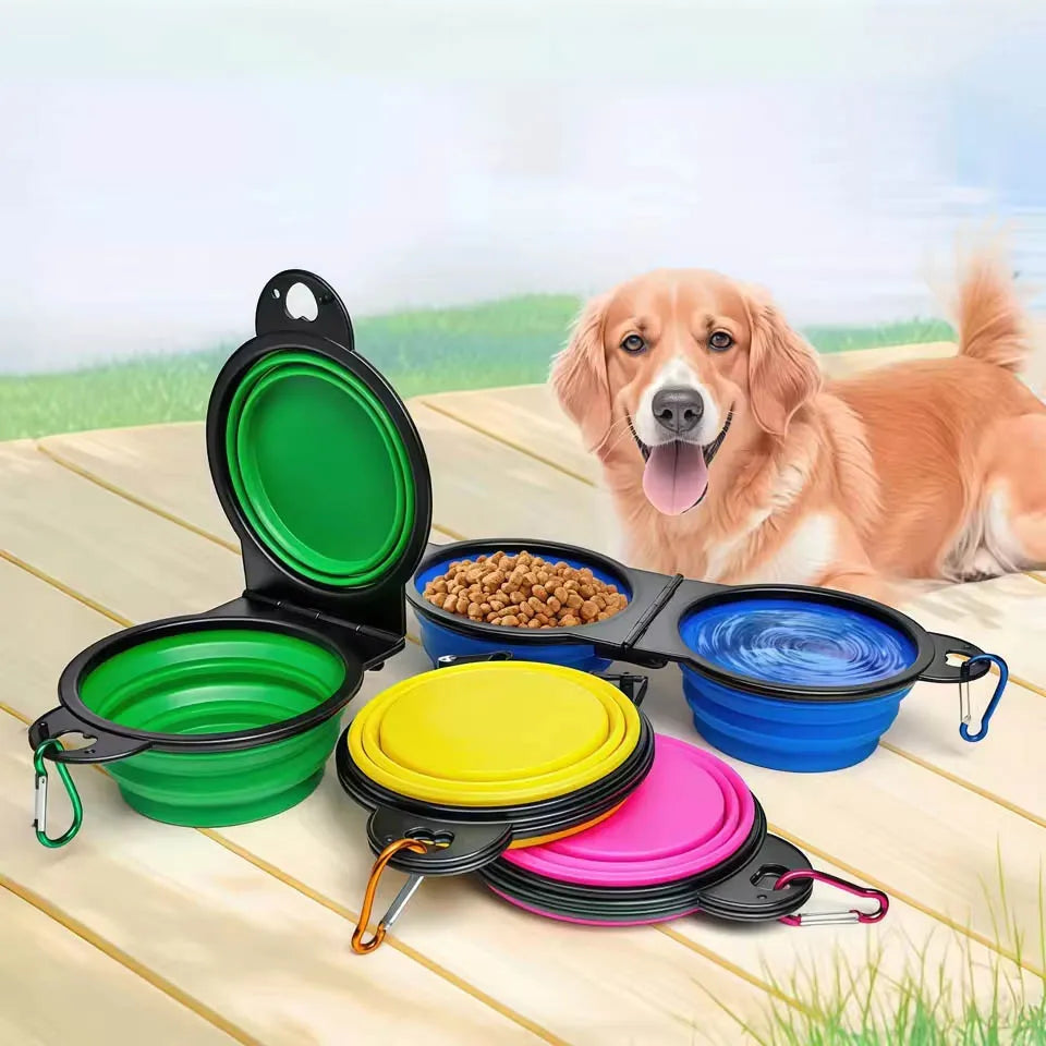 350ml Foldable Double Pet Bowl | Travel Dog & Cat Food Water Bowl