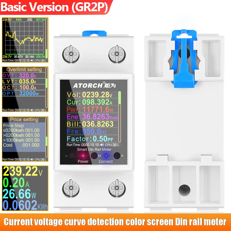 GR2PW AC50-320V 100A Smart Electricity Meter Tuya WiFi Din Rail Power Energy Meter Digital Display Monitor Voltage Curve Ammeter Peaceful Pleasures Health and Wellness GR2P Not WiFi switch