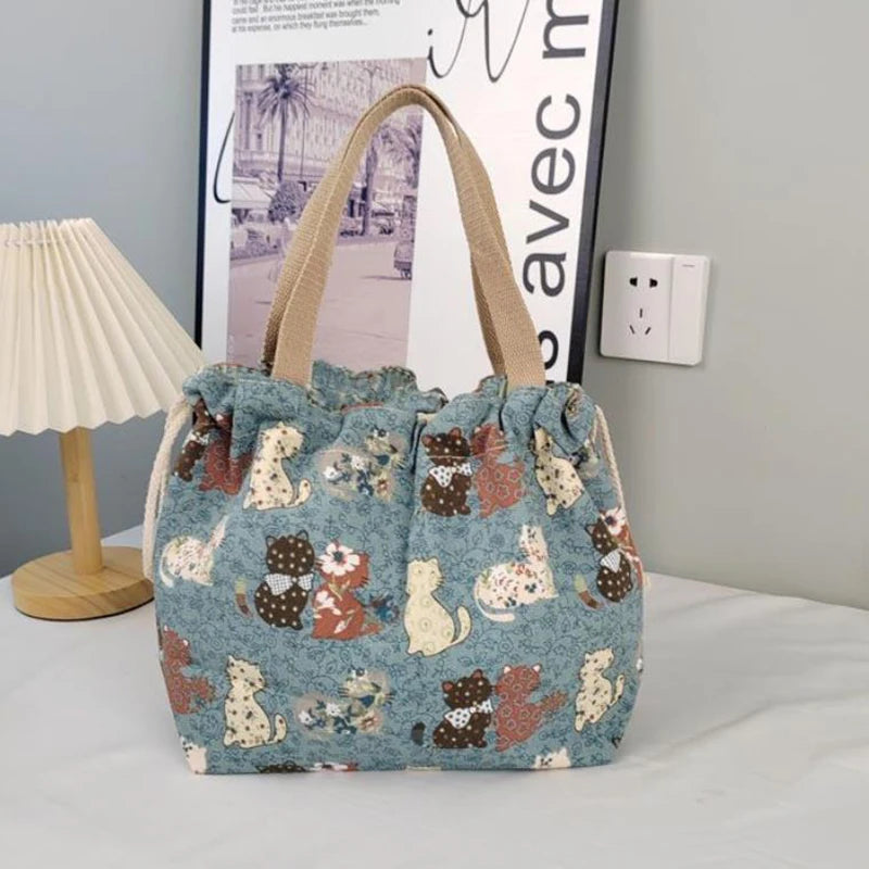 Fashion Printed Canvas Tote Bag – Large Capacity Lunch Handbag