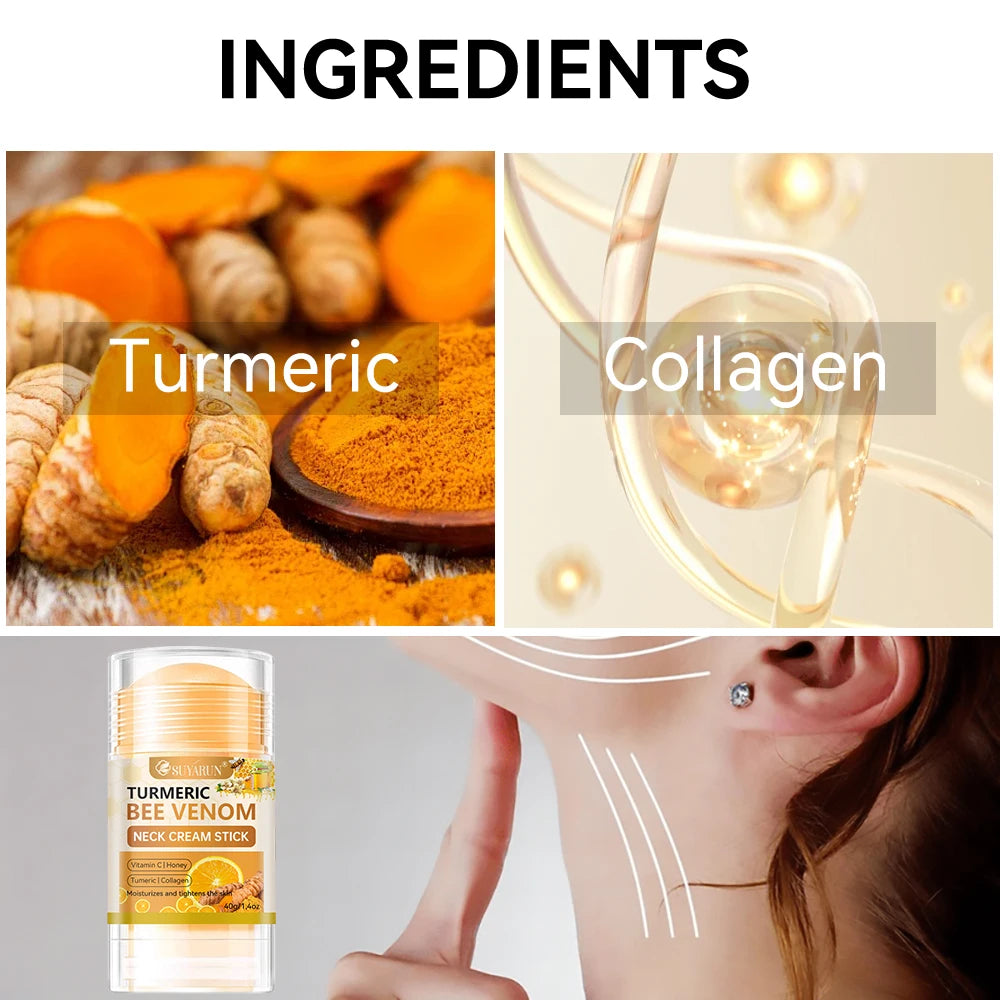 SUYARUN Turmeric Bee Venom Neck Cream Stick - Anti-Aging Firming, Wrinkle Reduction, Portable Moisturizer for all people. Peaceful Pleasures Health and Wellness