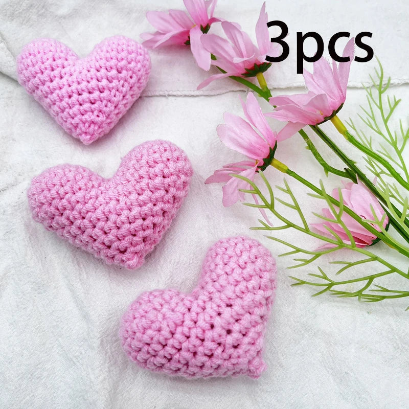 Crochet Knit Love Hearts – Cotton Filled Appliqué Red & Pink