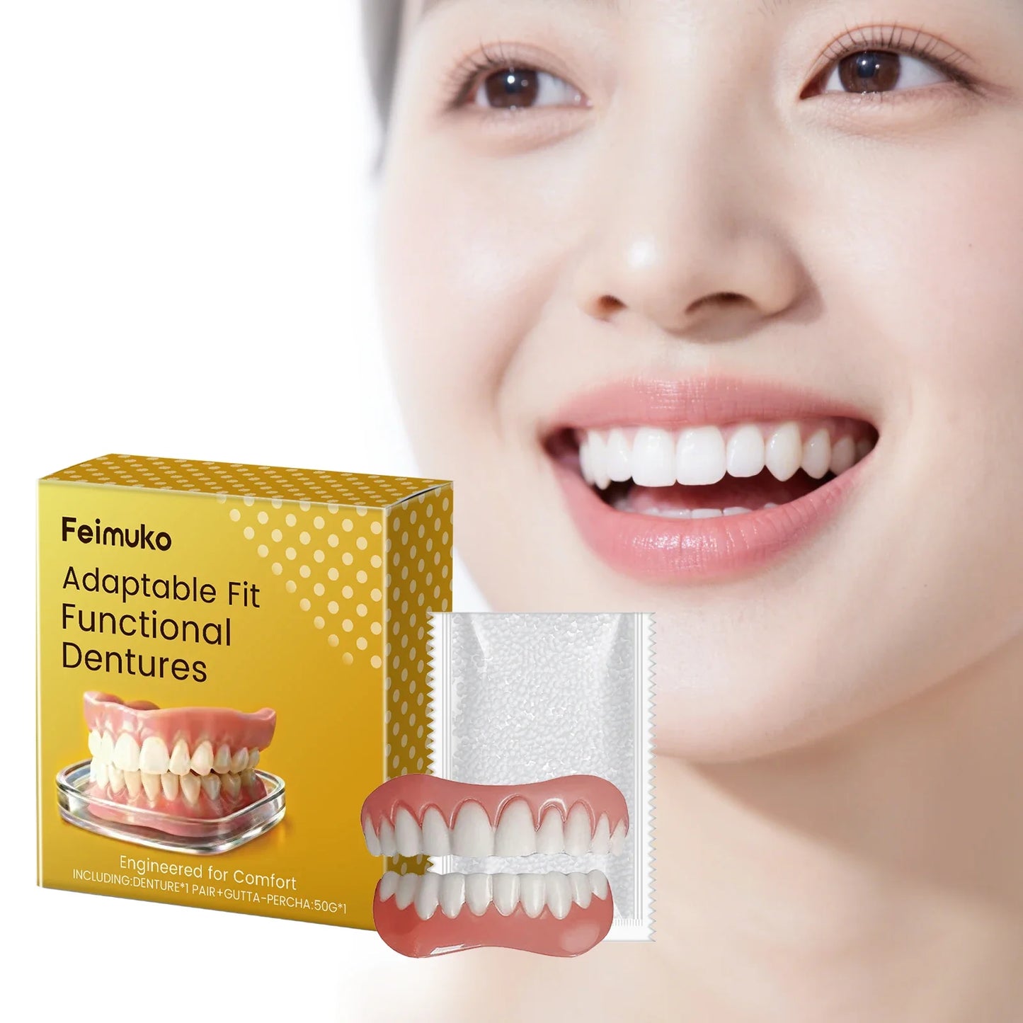 Silicone Fake Teeth Full Set – Realistic Upper & Lower Dentures