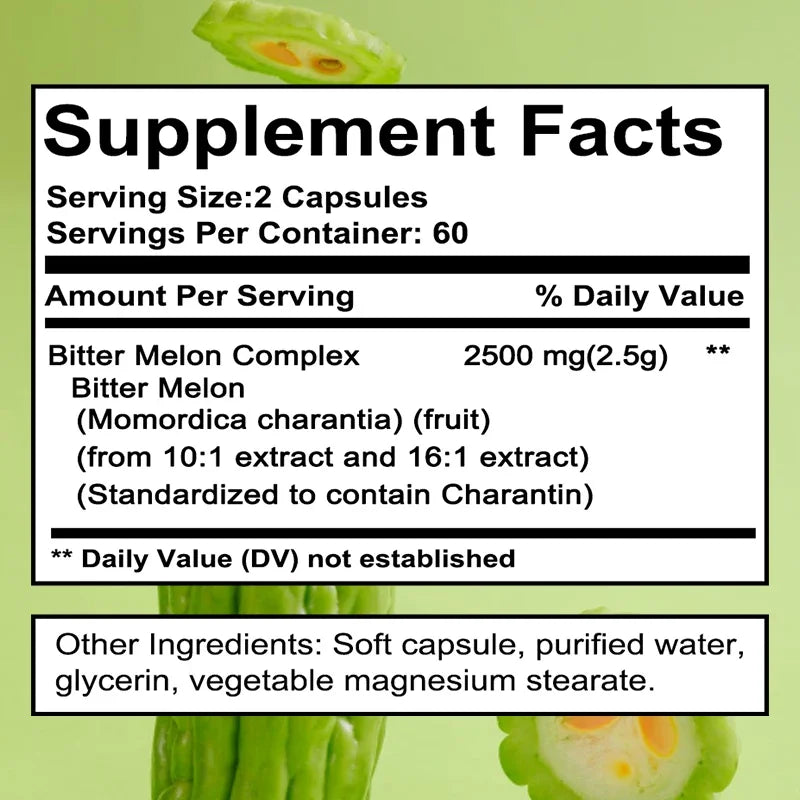 Natural bitter melon extract capsules help lower blood sugar, prevent heatstroke, and supplement daily multivitamins to burn fat Peaceful Pleasures Health and Wellness