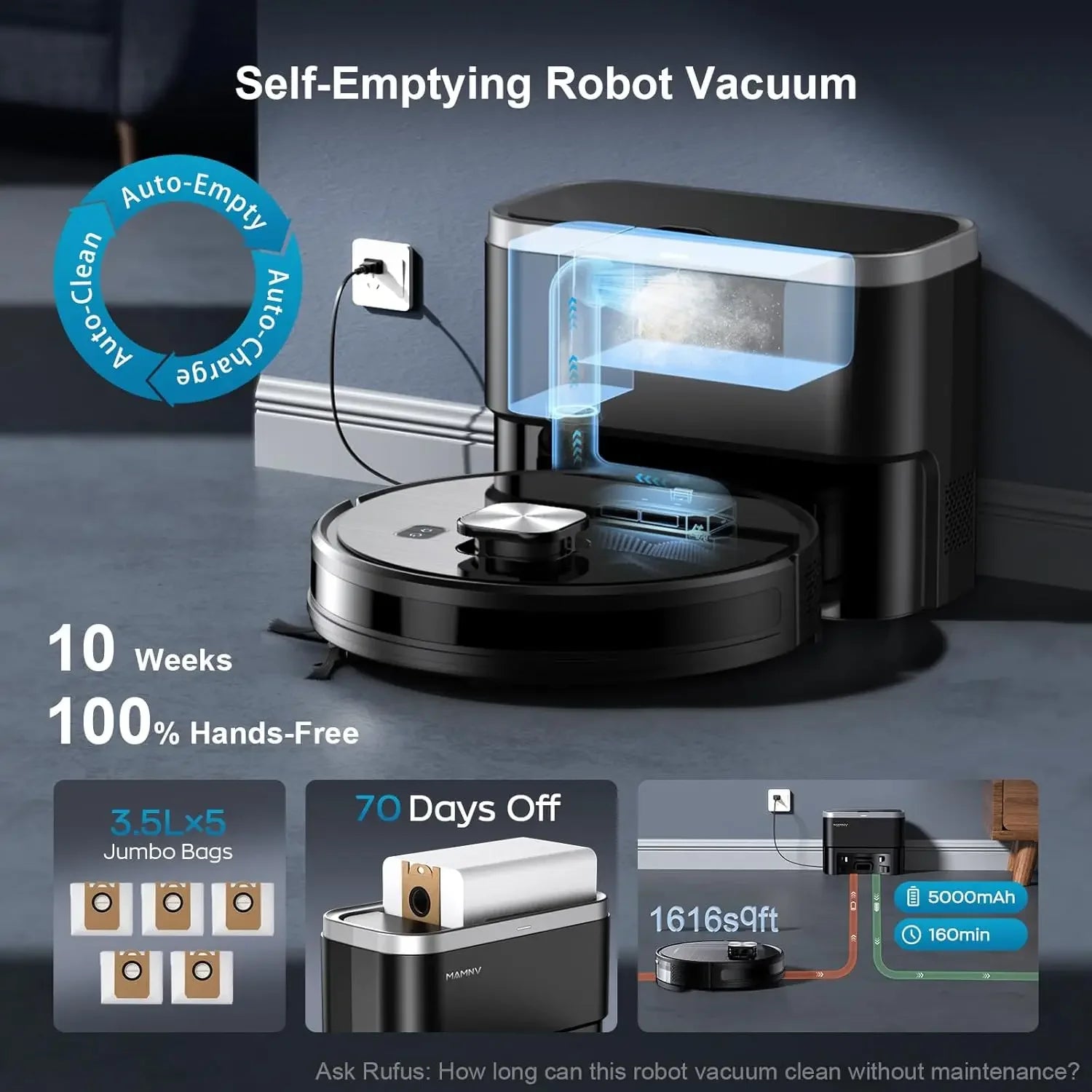 Self-Emptying Robot Vacuum & Mop – 11500Pa, 70-Day, LiDAR Peaceful Pleasures Health and Wellness