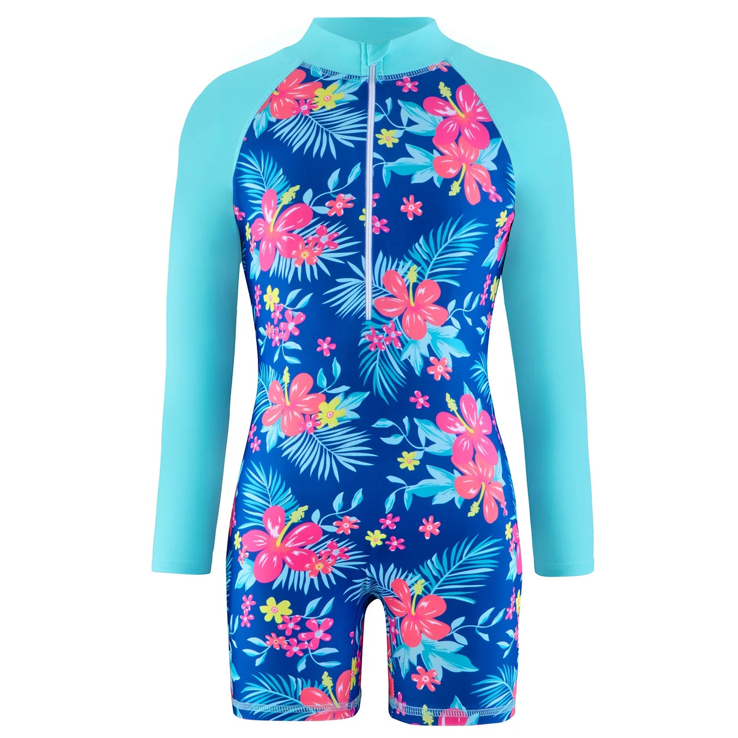 Swimsuit Children's summer mermaid girls one-piece Long Sleeve Swimming Beach Wear Kids Children Sports quick drying swimsuit Peaceful Pleasures Health and Wellness Blue 120(5Y)